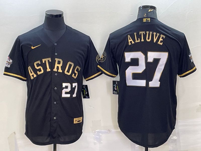 Men Houston Astros #27 Altuve Black Gold Nike 2022 MLB Jerseys